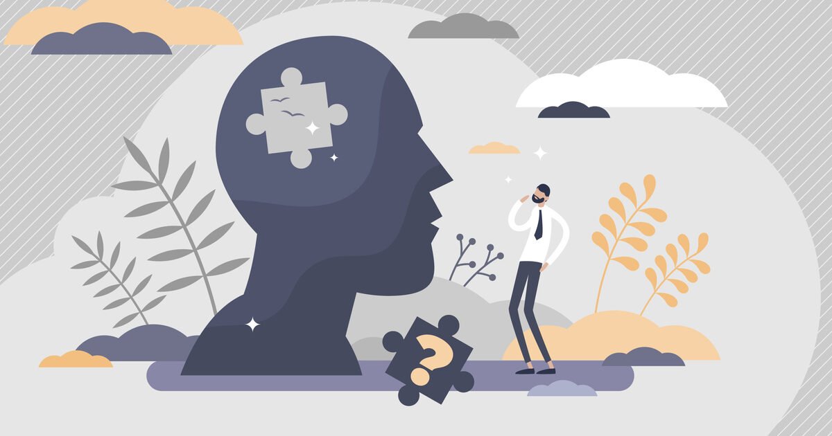 Memory loss as brain amnesia problem and thoughts forget tiny person concept